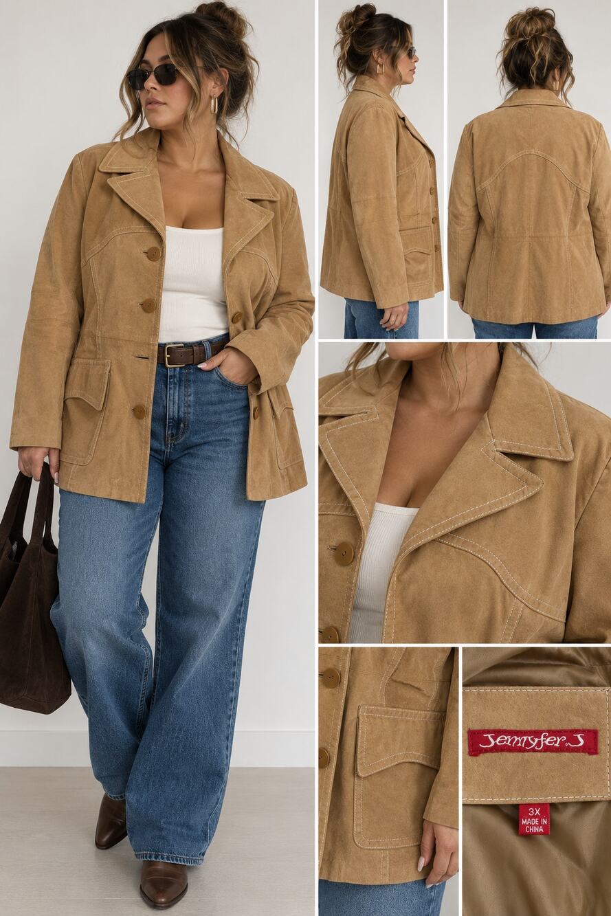 Jennifer J Tan Faux Suede Jacket 3X Camel Western Blazer Y2K Plus Size